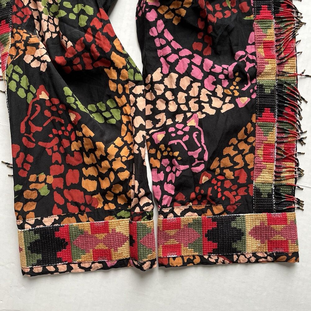 FARM Rio Mixed Multicolor Leopard Printed Pants Embroidered Beaded Fringe Size L - Picture 12 of 16